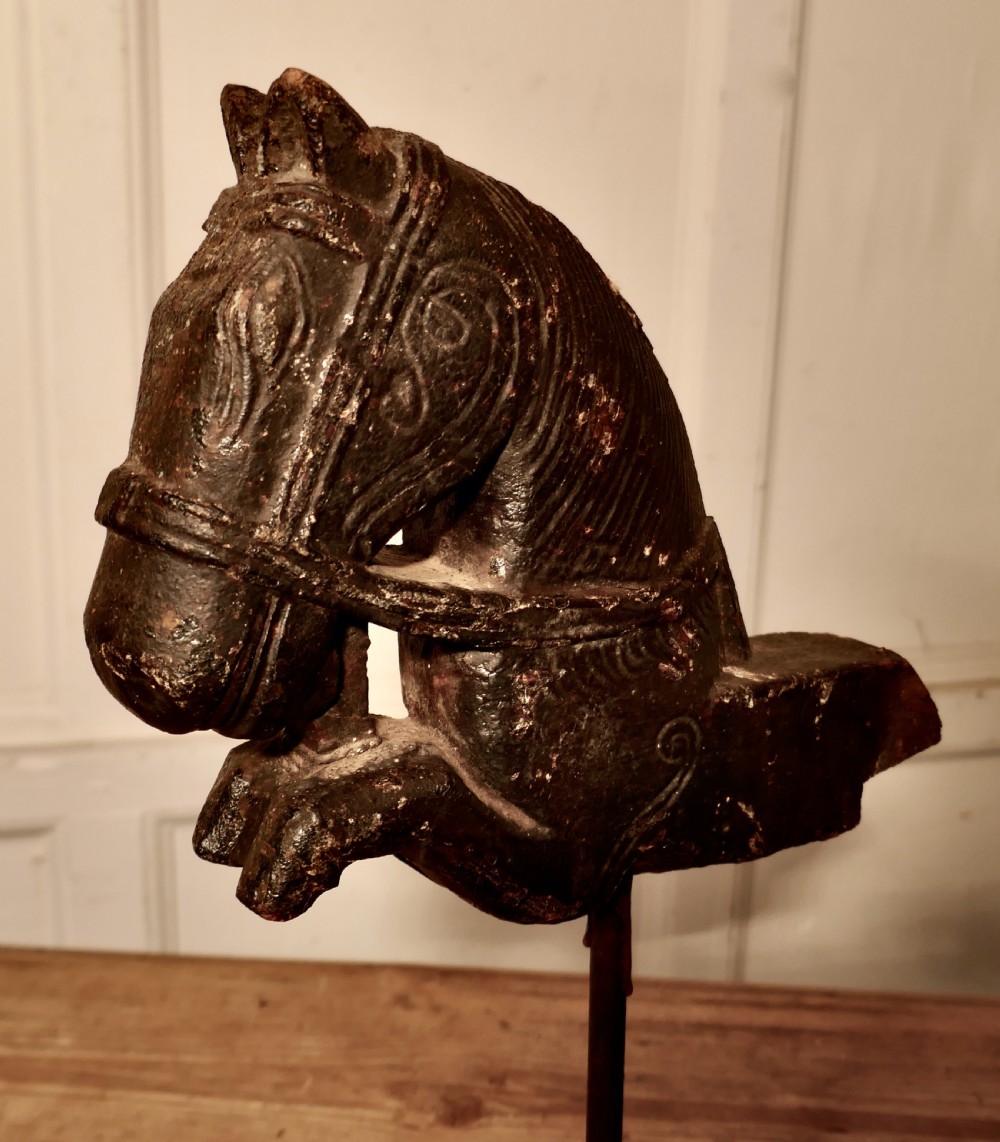 Primitive Architectural Carved Wood Mounted Indian Horse Head  View II