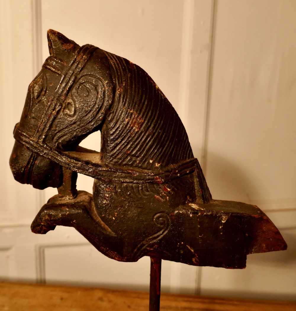 Primitive Architectural Carved Wood Mounted Indian Horse Head  View III