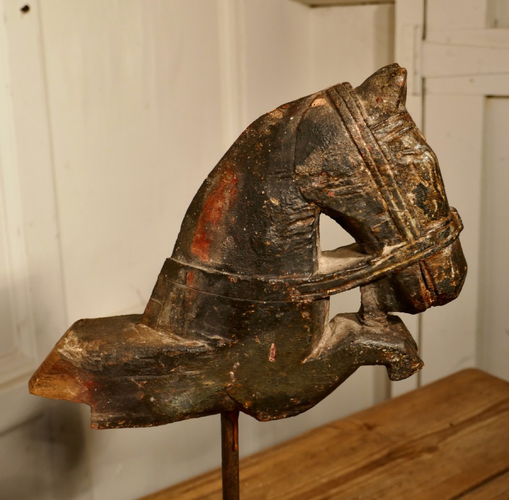 Primitive Architectural Carved Wood Mounted Indian Horse Head  View V