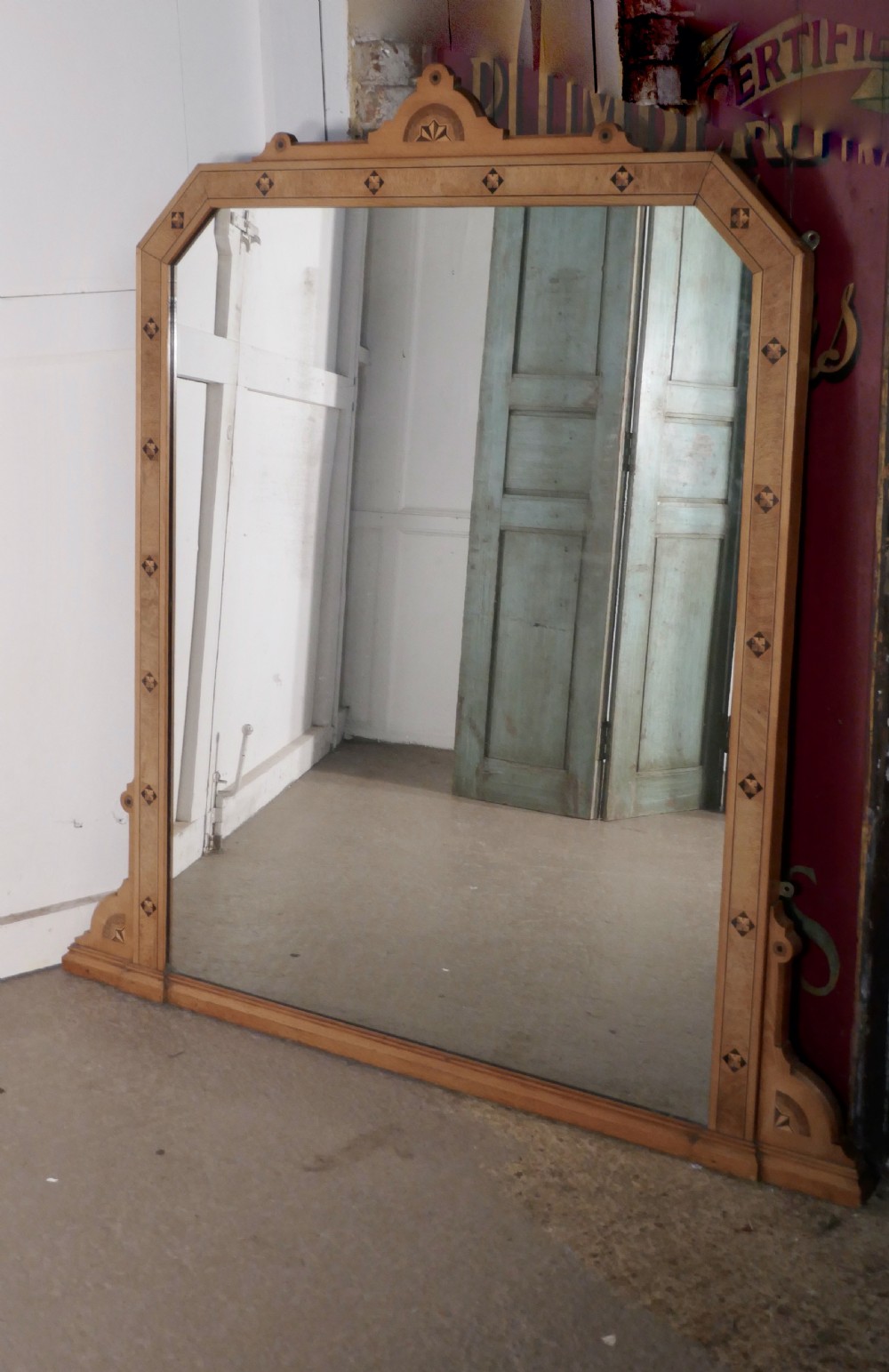 Large Victorian Arts and Crafts Over Mantle Mirror   View IV