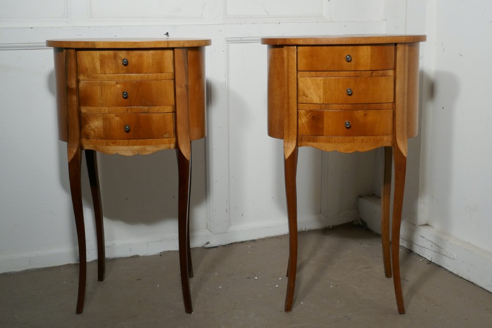 Pair of French Golden Cherry Oval Bedside Cabinets 