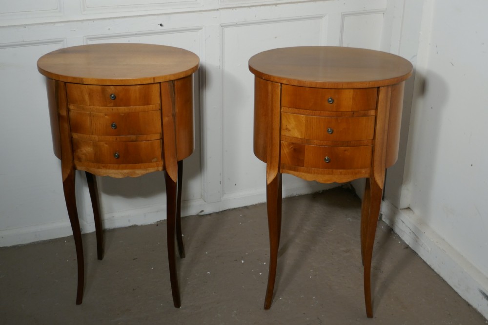Pair of French Golden Cherry Oval Bedside Cabinets  View IV