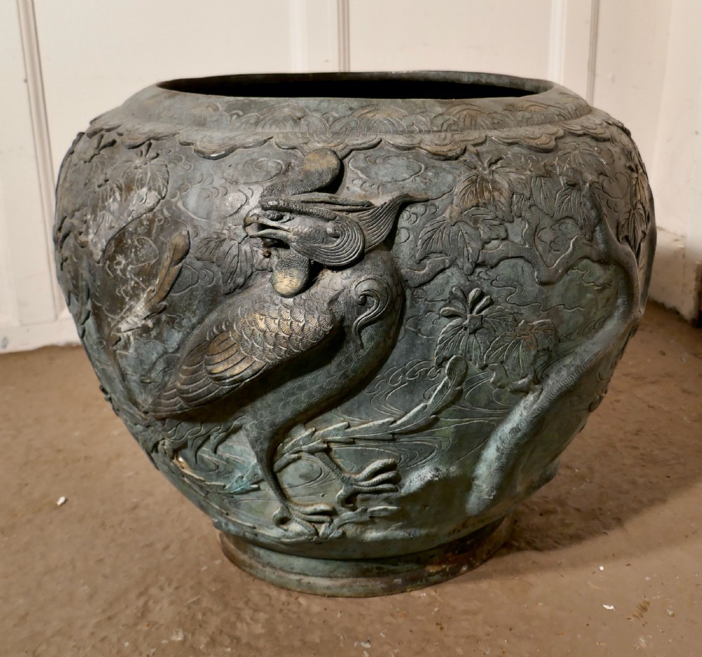 Large Oriental 19th Century Decorated Bronze Jardiniere Pot