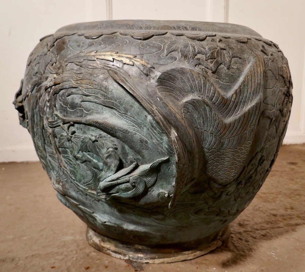 Large Oriental 19th Century Decorated Bronze Jardiniere Pot View V