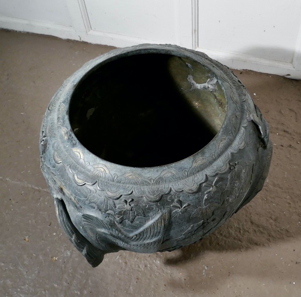 Large Oriental 19th Century Decorated Bronze Jardiniere Pot View VI