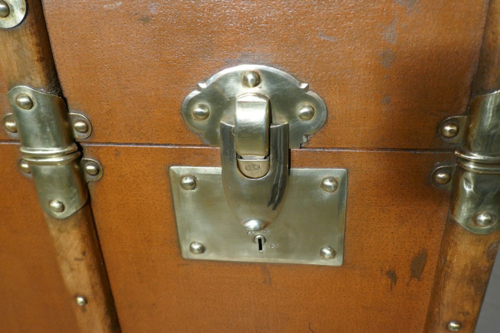 Large Tan Canvas, Wood and Brass Bound Steamer Trunk,  View III