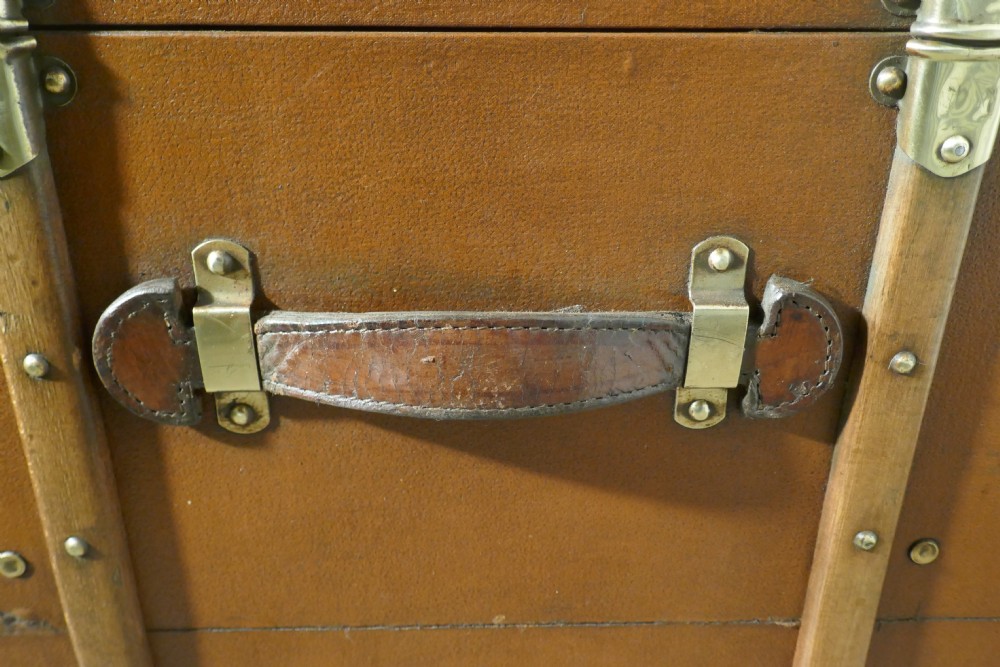 Large Tan Canvas, Wood and Brass Bound Steamer Trunk,  View IV