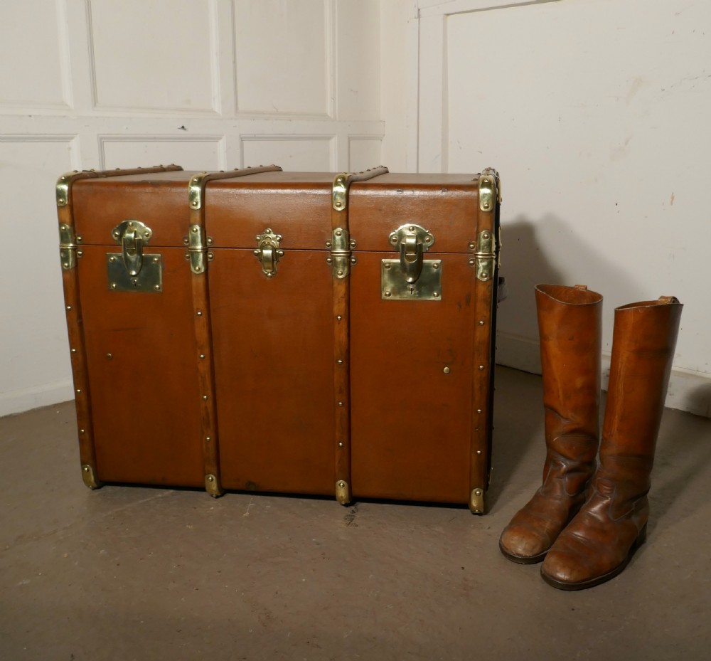 Large Tan Canvas, Wood and Brass Bound Steamer Trunk,  View V