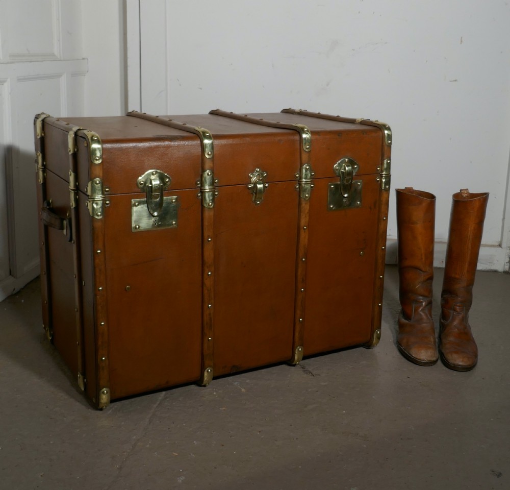 Large Tan Canvas, Wood and Brass Bound Steamer Trunk,  View VI
