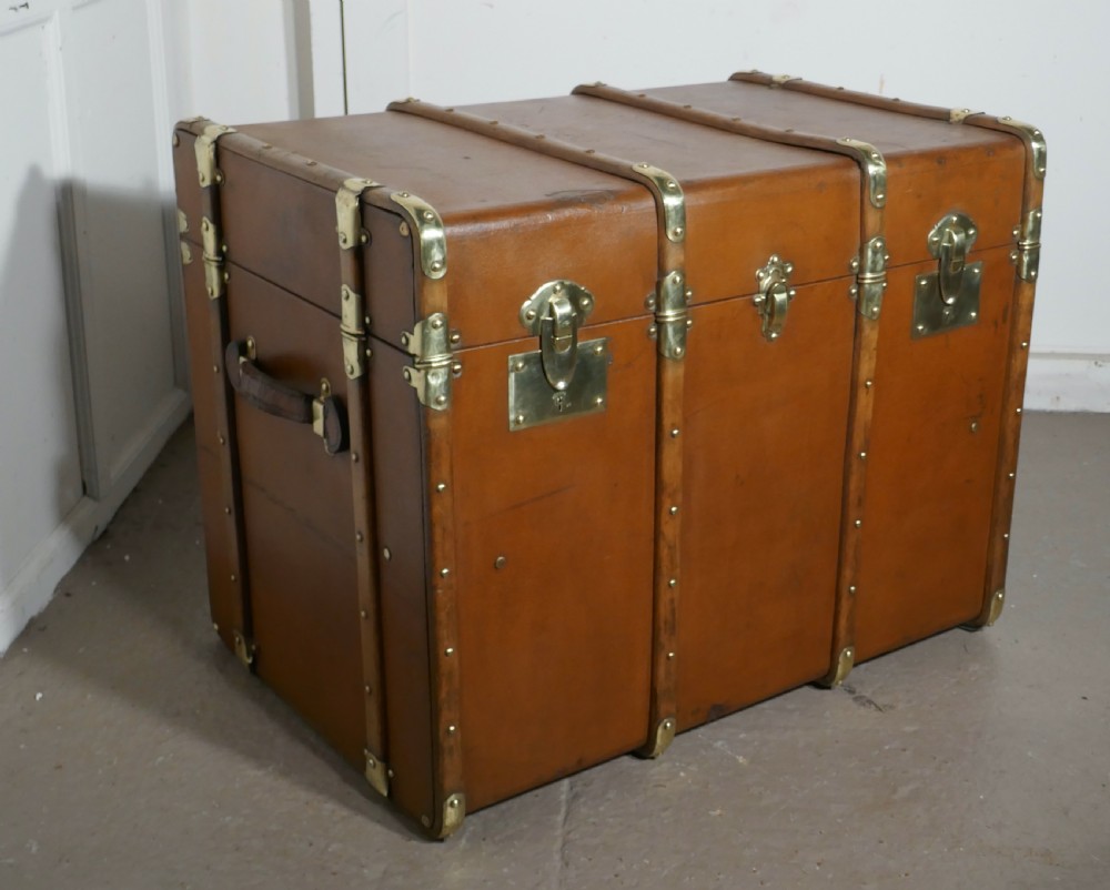 Large Tan Canvas, Wood and Brass Bound Steamer Trunk,  View VII