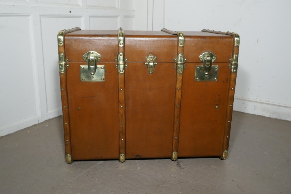 Large Tan Canvas, Wood and Brass Bound Steamer Trunk,  View VIII