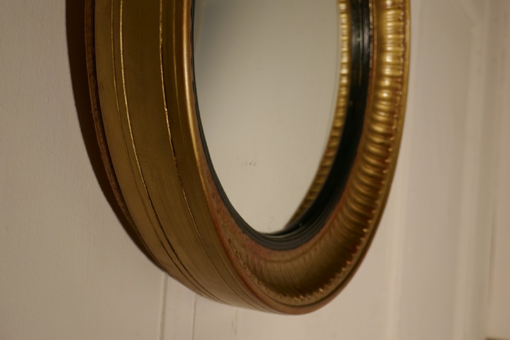 Small Round Frame Gilt Convex Wall Mirror View III