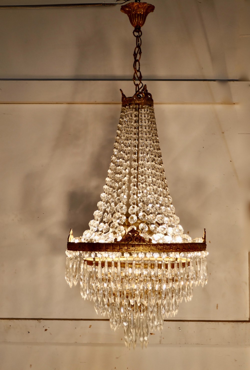 Large French Empire Style Tent and Waterfall Chandelier
