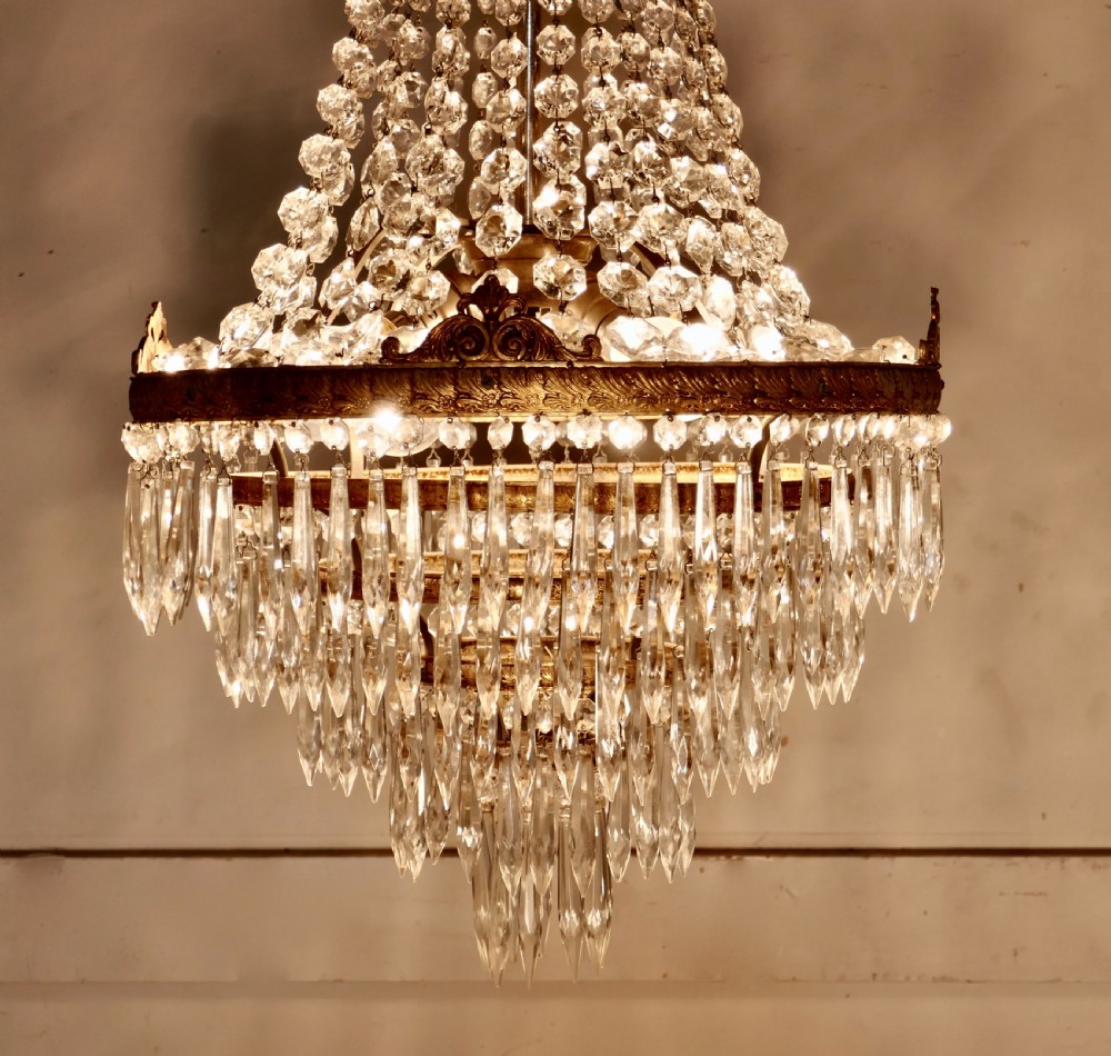 Large French Empire Style Tent and Waterfall Chandelier View VI