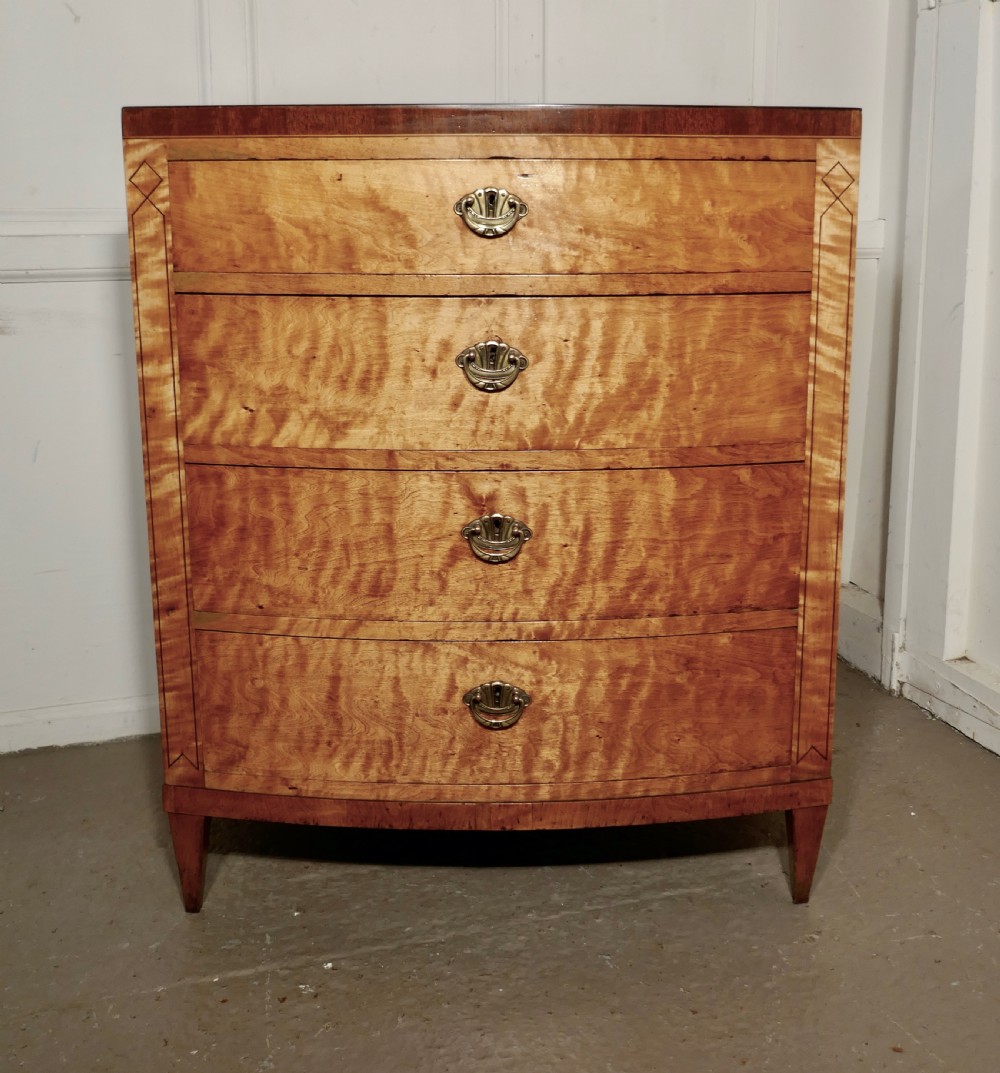 Art Deco 4 Drawer Bow Front Chest of Drawers in Bird’s Eye Maple