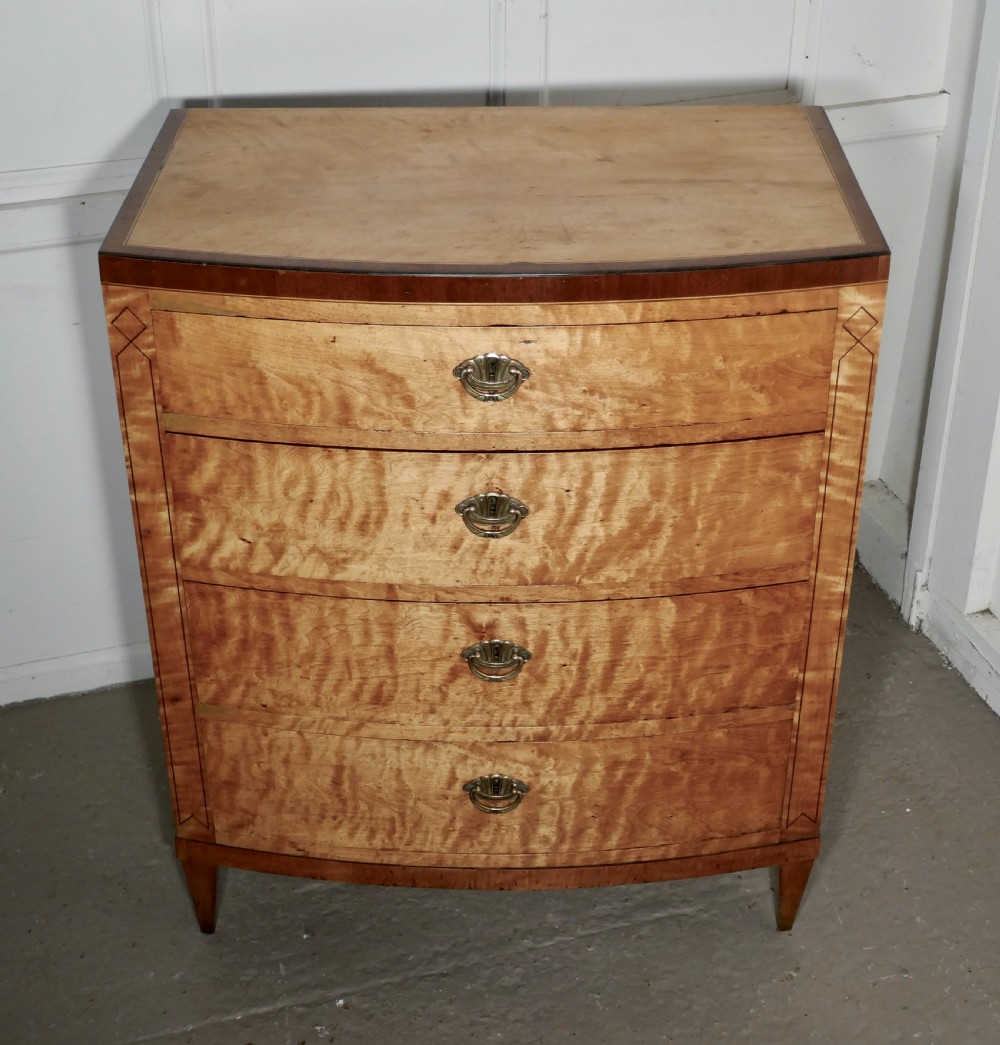 Art Deco 4 Drawer Bow Front Chest of Drawers in Bird’s Eye Maple View II