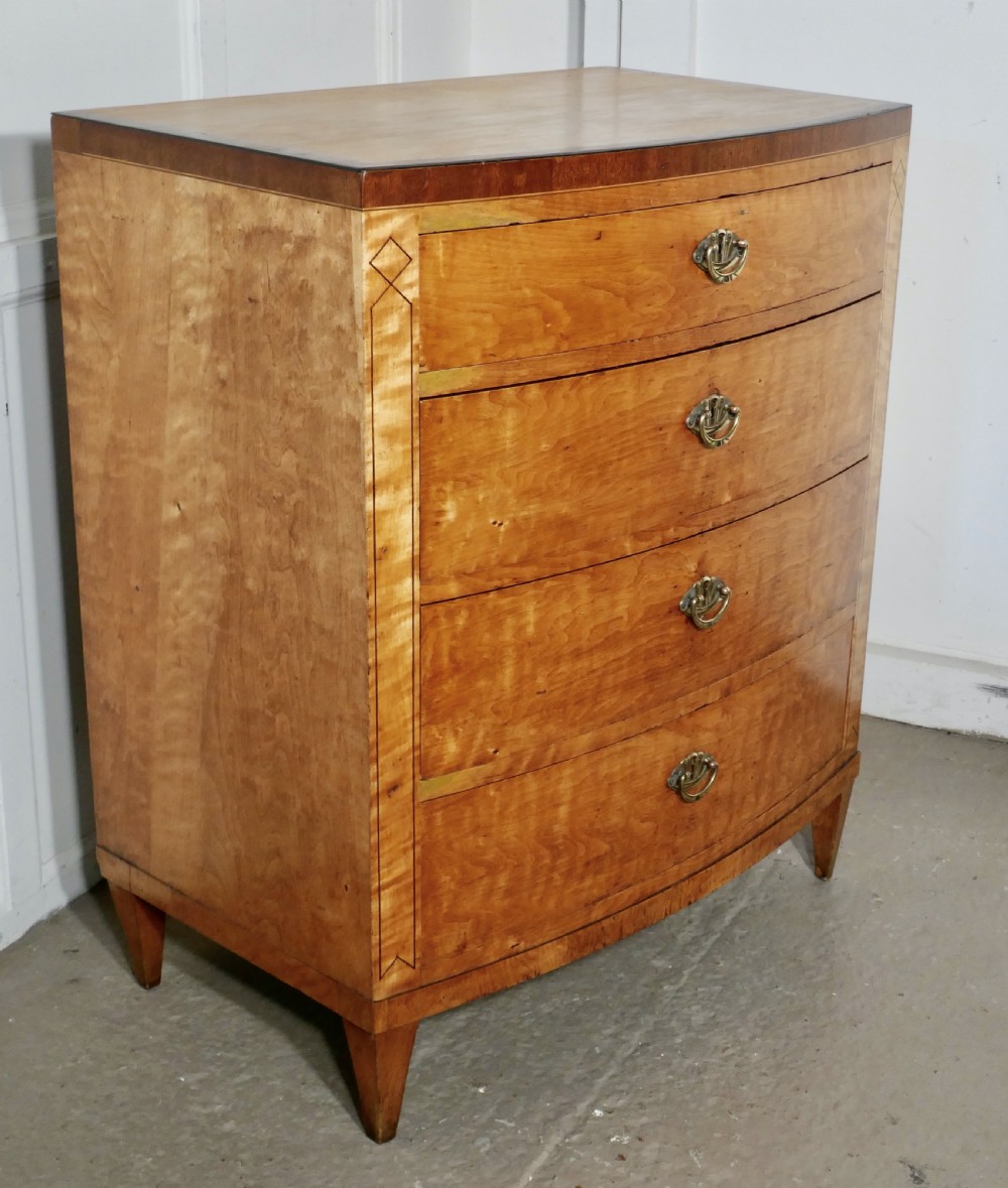 Art Deco 4 Drawer Bow Front Chest of Drawers in Bird’s Eye Maple View IV