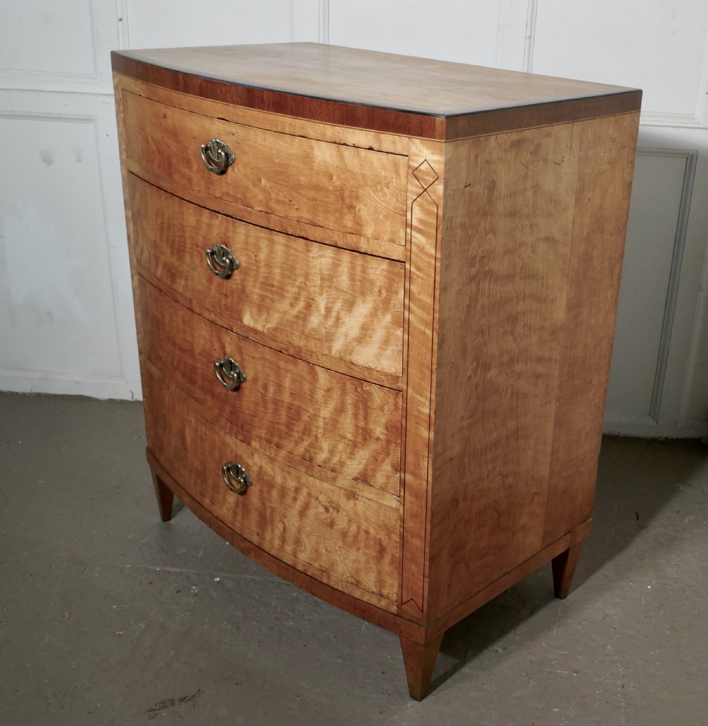 Art Deco 4 Drawer Bow Front Chest of Drawers in Bird’s Eye Maple View V