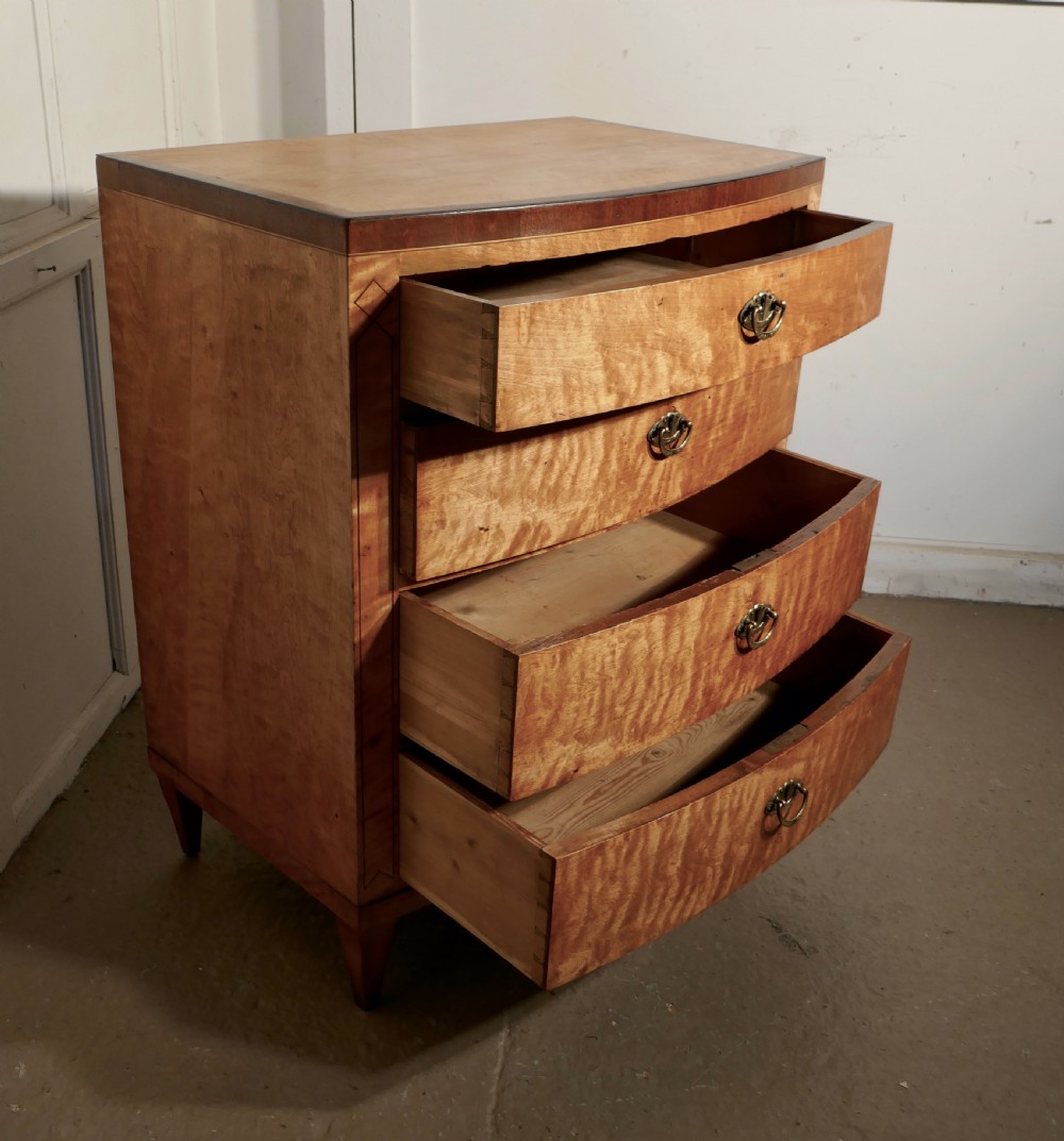 Art Deco 4 Drawer Bow Front Chest of Drawers in Bird’s Eye Maple View VI