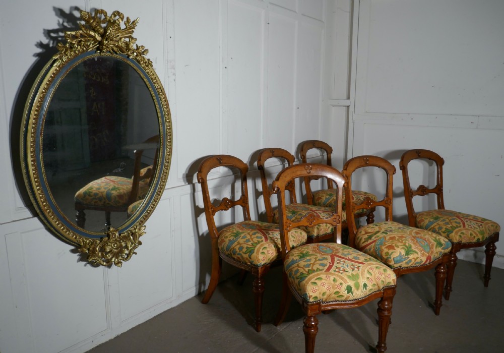 Set of 6 Arts and Crafts Gothic Golden Oak Dining Chairs View II
