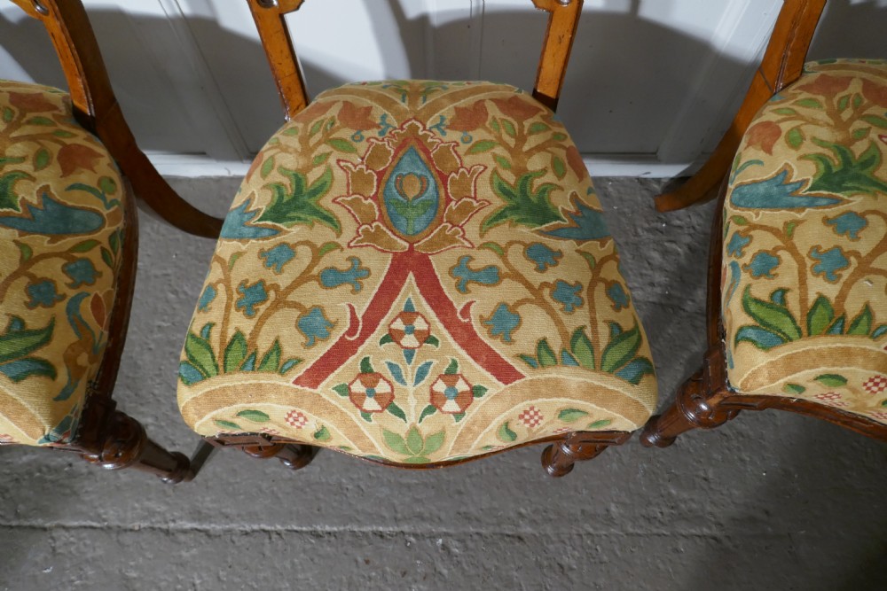 Set of 6 Arts and Crafts Gothic Golden Oak Dining Chairs View V