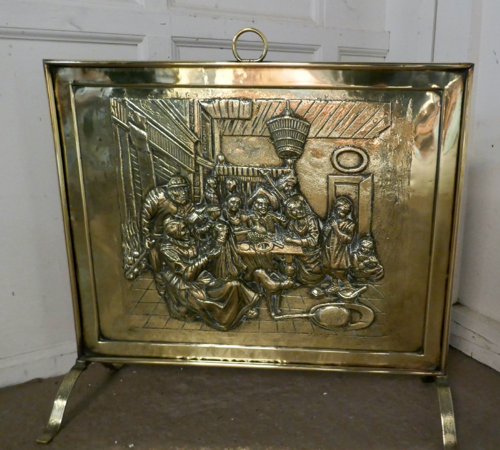 A Large Victorian Musicians Scene Brass Fire Screen View II