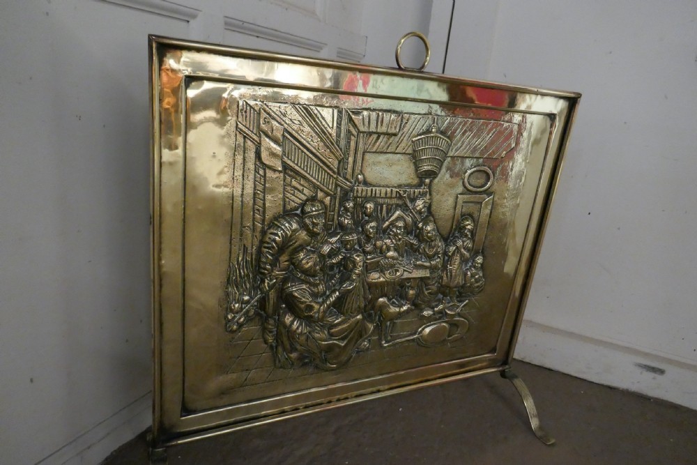 A Large Victorian Musicians Scene Brass Fire Screen View IV