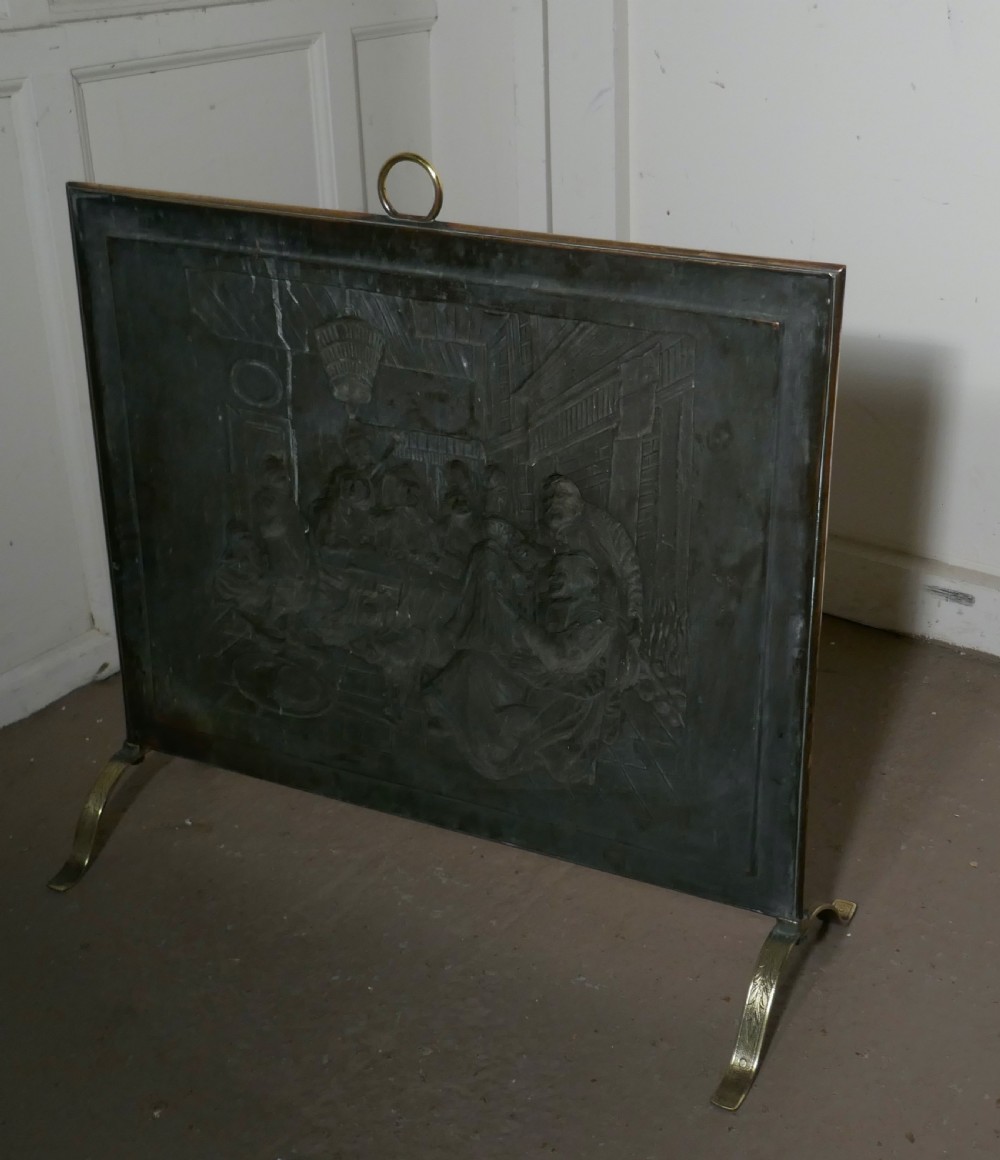 A Large Victorian Musicians Scene Brass Fire Screen View V