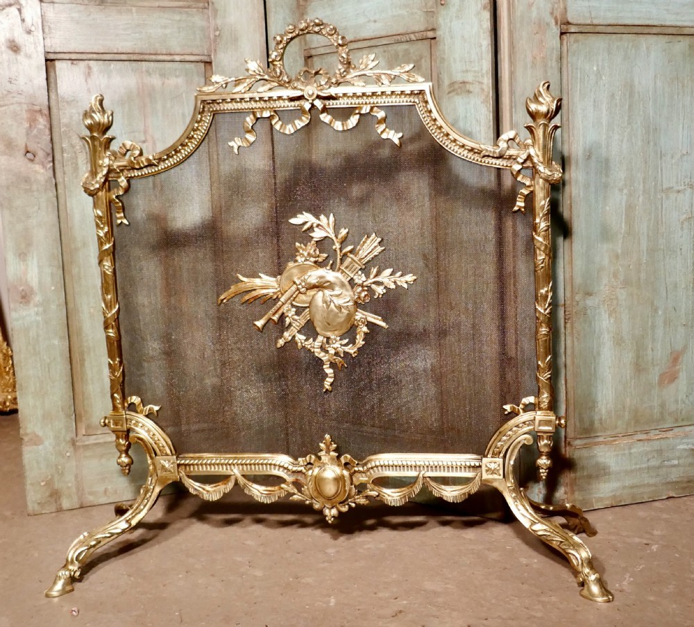 A Superb French Brass Rococo Fire Guard, Spark Screen View II