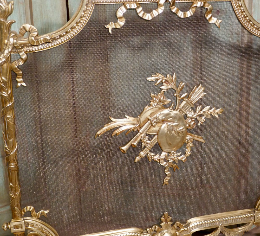 A Superb French Brass Rococo Fire Guard, Spark Screen View III