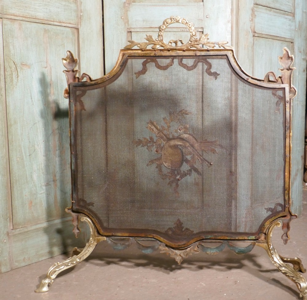 A Superb French Brass Rococo Fire Guard, Spark Screen View VI