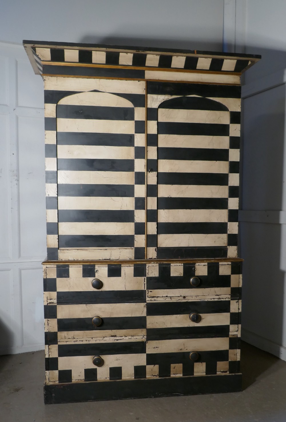 19th Century Italian Baroque Painted Linen Press View II