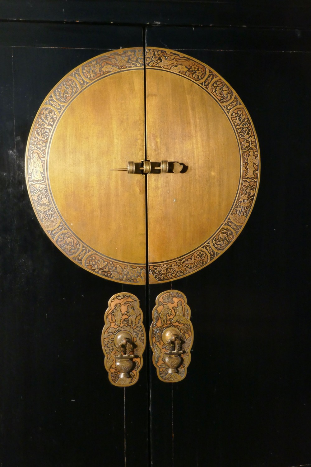Chinoiserie Art Deco Black Lacquer and Brass Cupboard View II