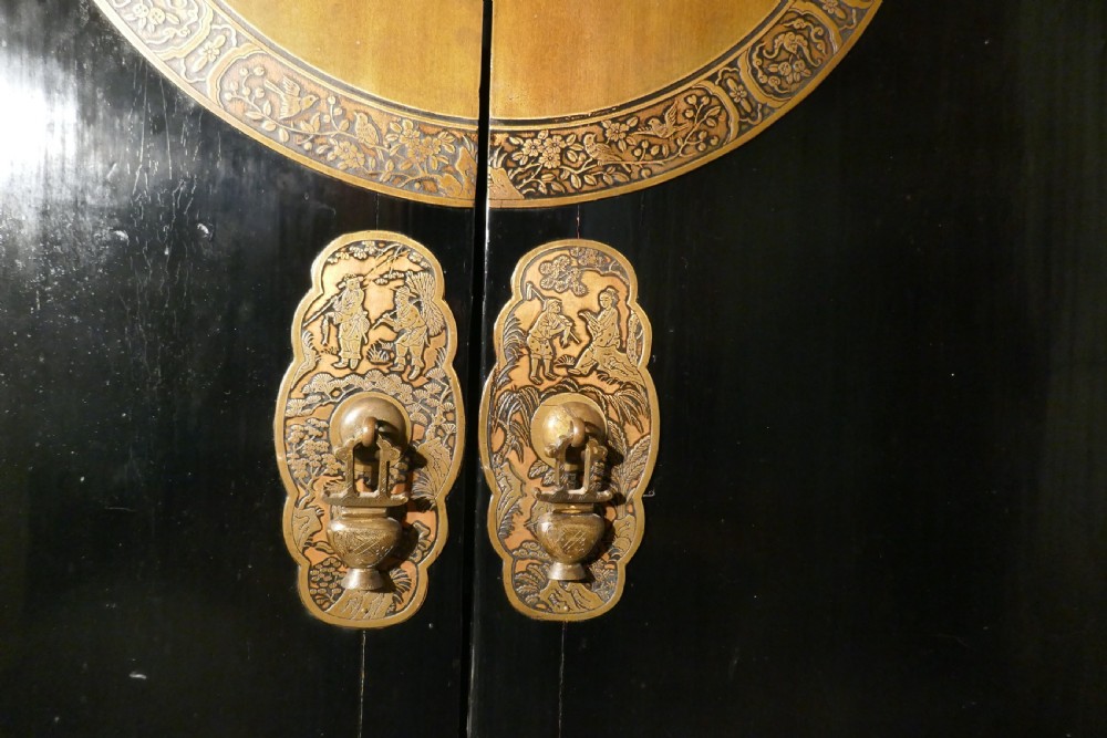 Chinoiserie Art Deco Black Lacquer and Brass Cupboard View IV
