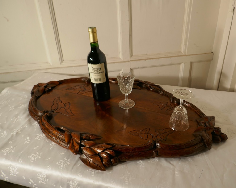 French Walnut Wine Tray Carved with Vine Leaves View II