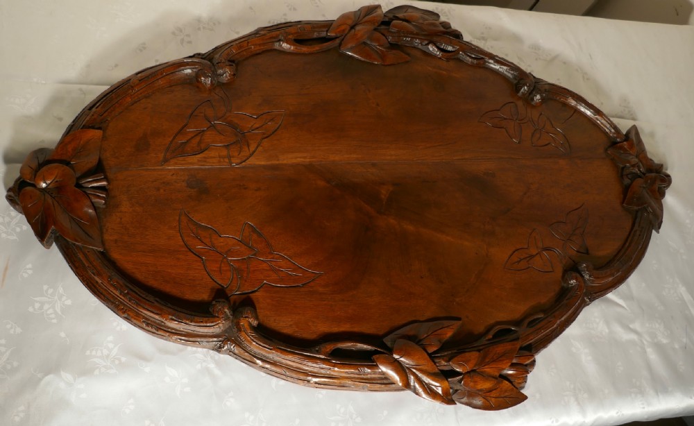 French Walnut Wine Tray Carved with Vine Leaves View III