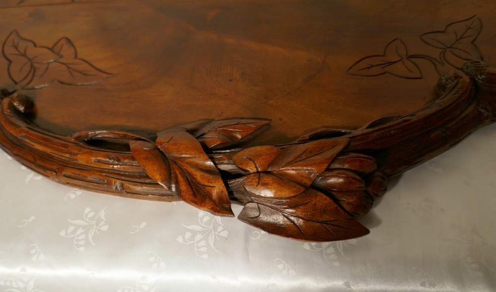 French Walnut Wine Tray Carved with Vine Leaves View V