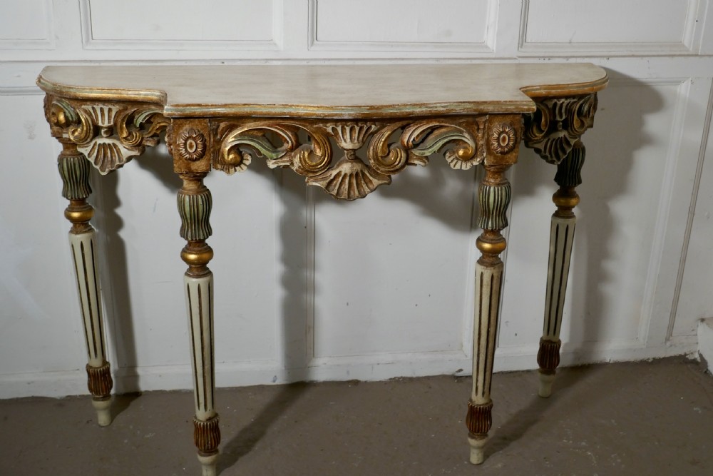 Carved and Painted Italian Console or Hall Table with Matching Mirror View III