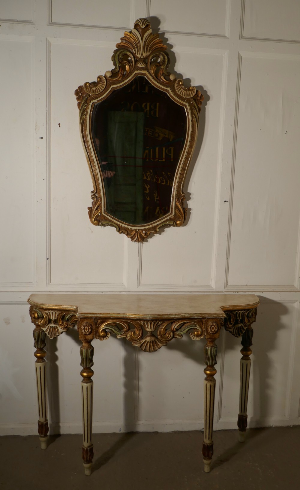Carved and Painted Italian Console or Hall Table with Matching Mirror View V