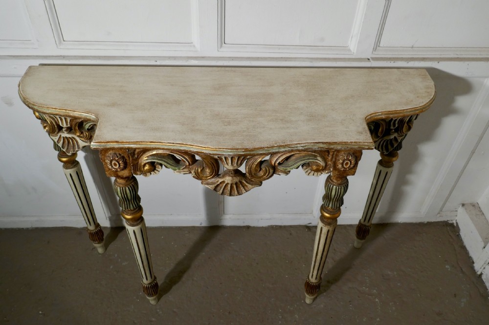 Carved and Painted Italian Console or Hall Table with Matching Mirror View VI