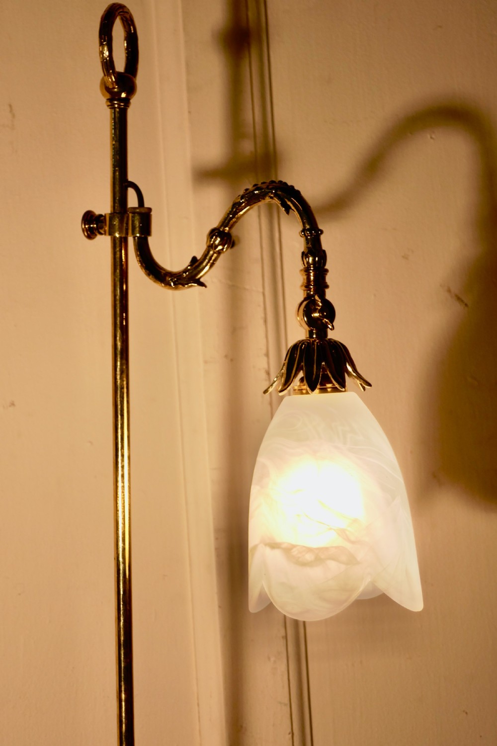 Victorian Brass Desk Lamp with Opaline Glass Shade View II