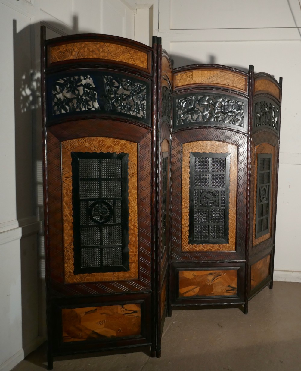 19th Century Japanese Folk Art 4 Fold Screen, Room Divider View II