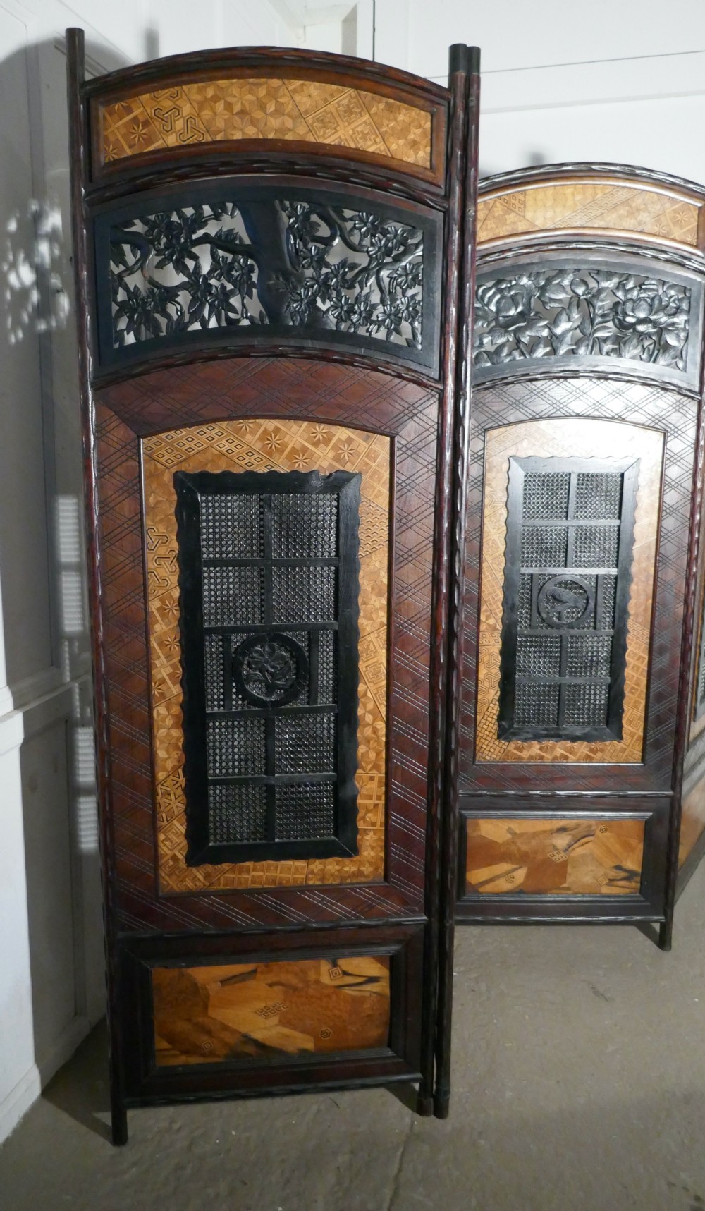 19th Century Japanese Folk Art 4 Fold Screen, Room Divider View III