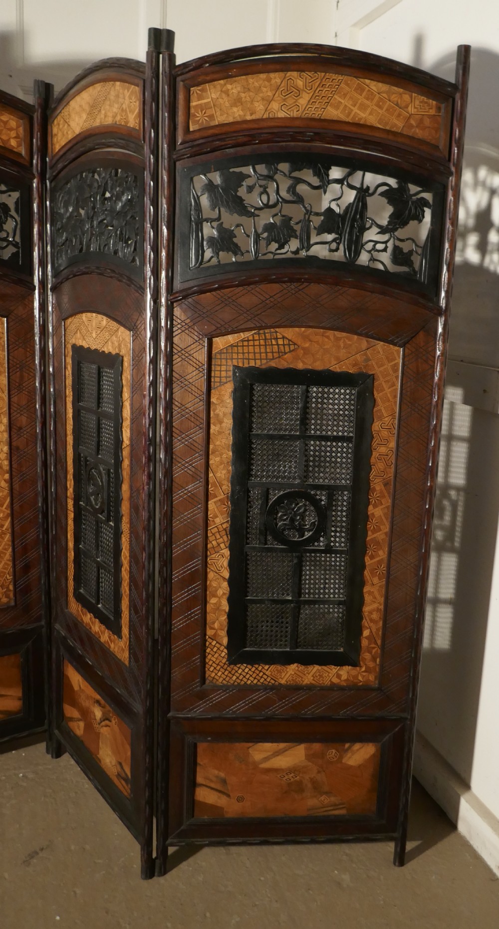 19th Century Japanese Folk Art 4 Fold Screen, Room Divider View IV