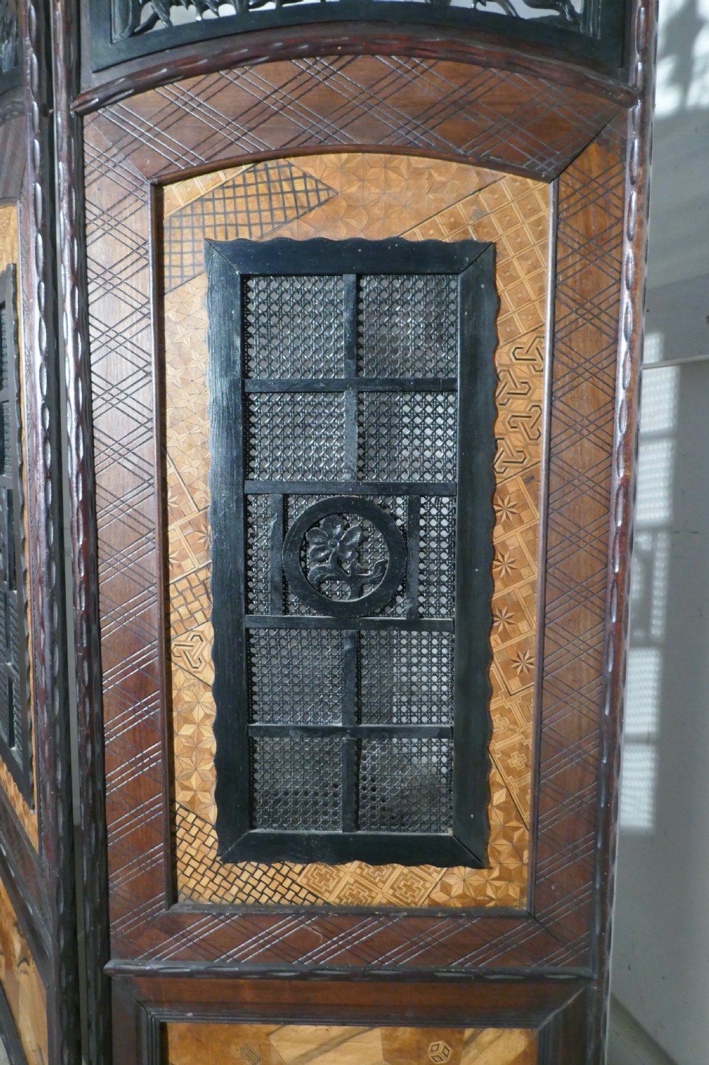 19th Century Japanese Folk Art 4 Fold Screen, Room Divider View V
