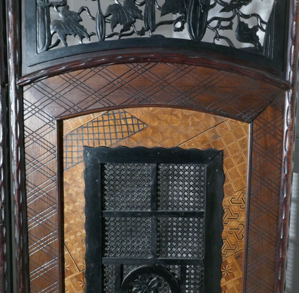 19th Century Japanese Folk Art 4 Fold Screen, Room Divider View VII