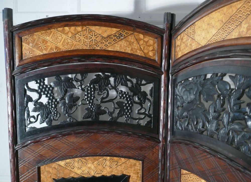 19th Century Japanese Folk Art 4 Fold Screen, Room Divider View VIII