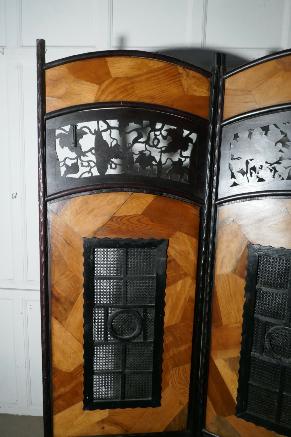 19th Century Japanese Folk Art 4 Fold Screen, Room Divider View IX