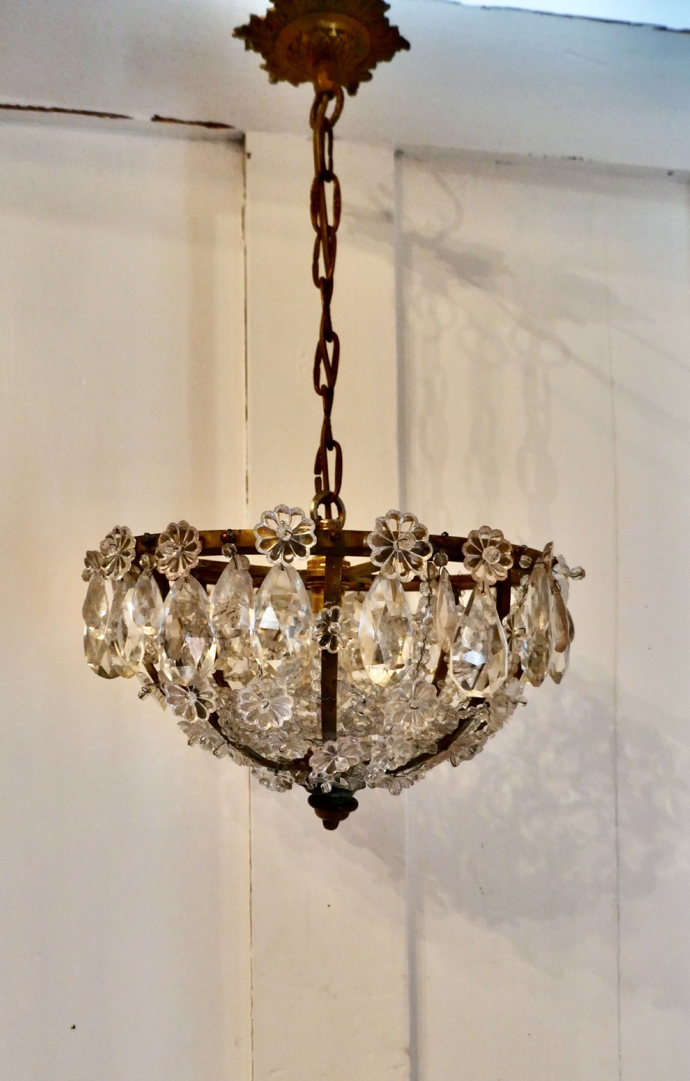 Elaborate French Empire Beaded Basket Chandelier