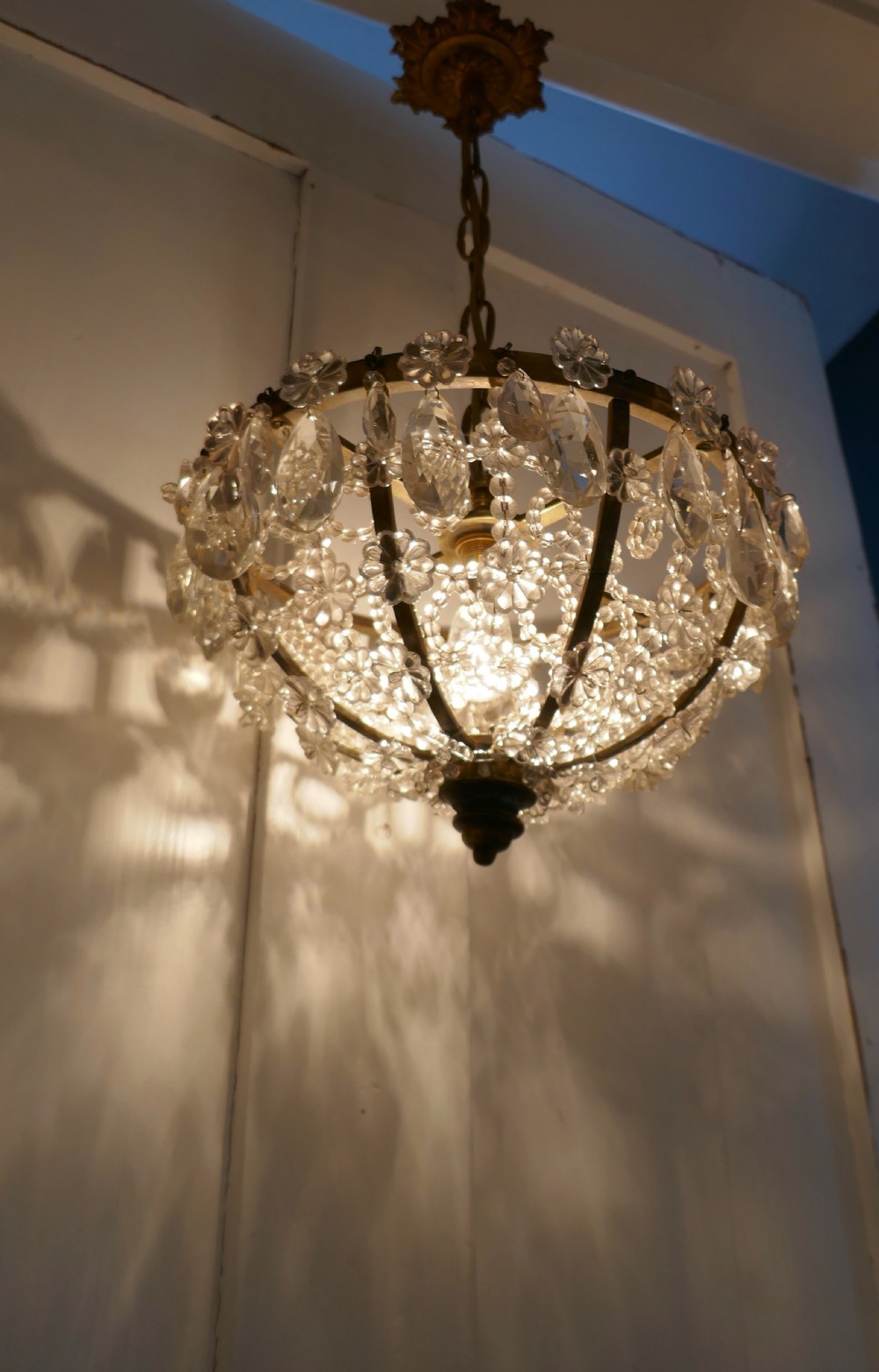 Elaborate French Empire Beaded Basket Chandelier View V